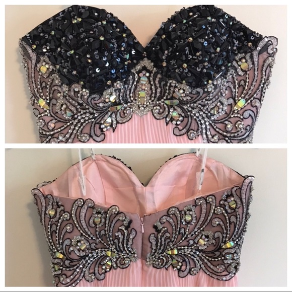 Tony Bowls Pink Beaded Pleated Skirt Prom Dress - Picture 7 of 8